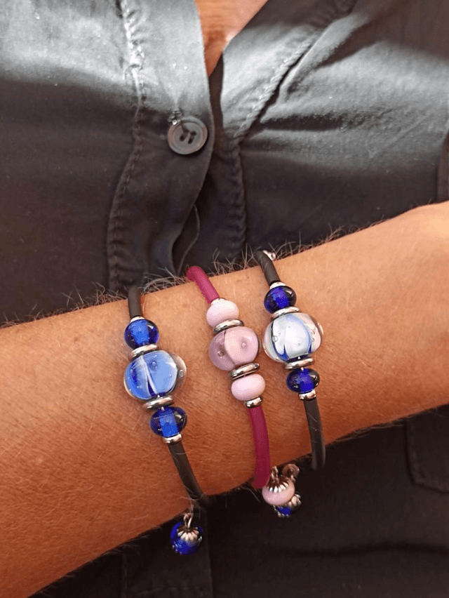 Bracelet rose en verre 